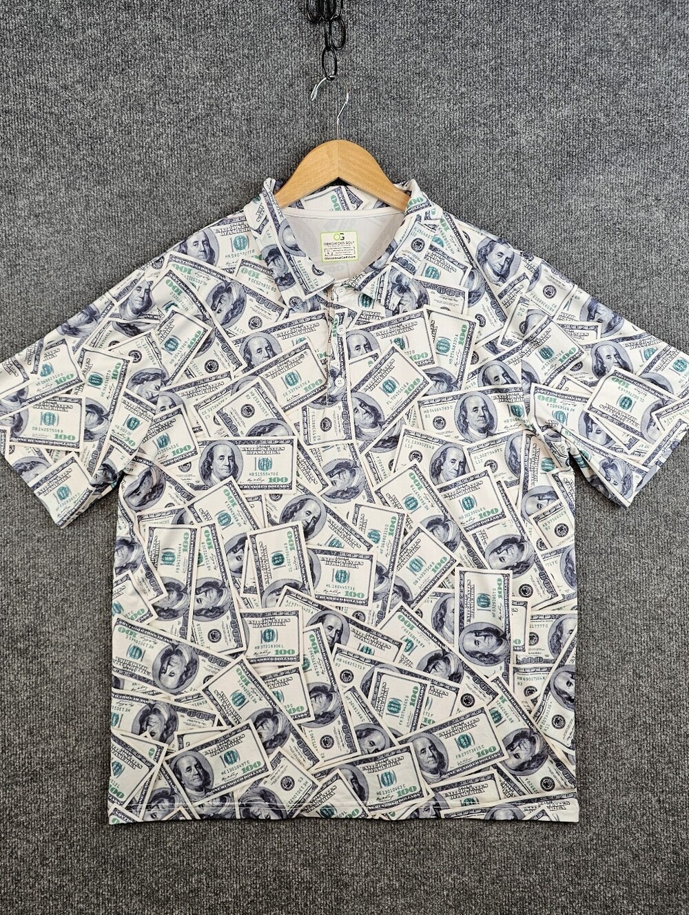 Obnoxious Golf "$100 Benjamins" Loud Money Polo Shirt - Men's Large